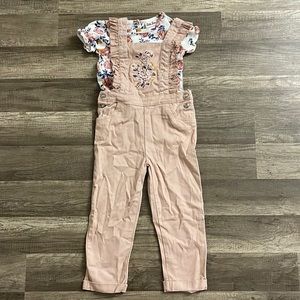 Brand Little Lass. Toddler girls, floral/pink overall. Size 4T.